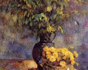 保罗 高更 : Two Vases of Flowers and a Fan